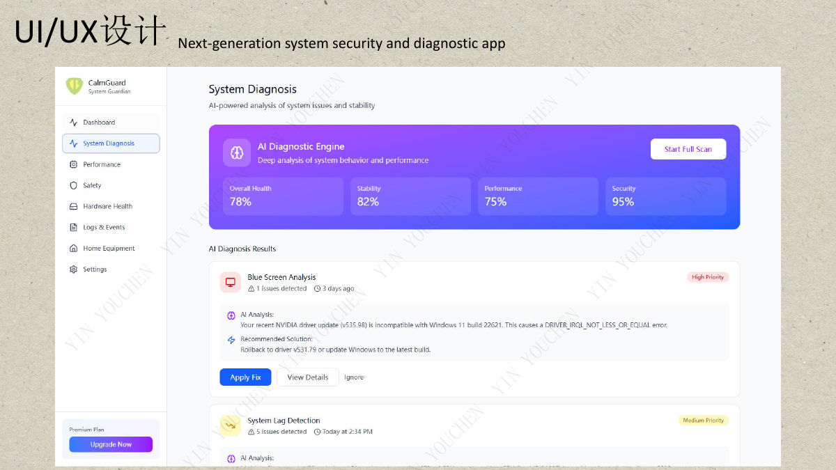 CalmGuard 系统诊断交互界面